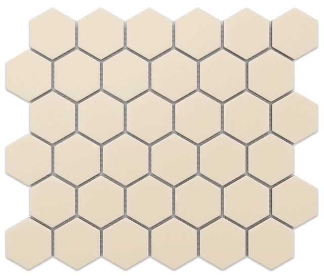 Hexagonal ceramic mosaic on mesh for bathroom or kitchen 32.3 cm x 27.7 cm - Beige hive