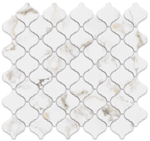 Ceramic mosaic on mesh for bathroom or kitchen 28.2 cm x 30 cm - Marble Arabesque