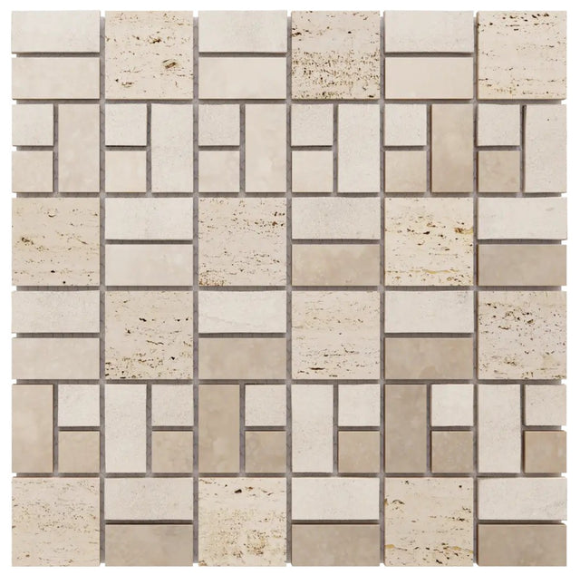 Natural stone mosaic on mesh, R11, for bathroom or kitchen 29.6 cm x 29.6 cm - Heart of stone