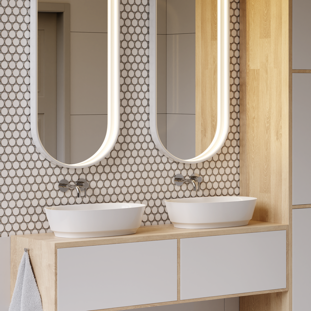 Mosaico in ceramica su rete per bagno o cucina 30.6 cm x 26.5 cm - White dots