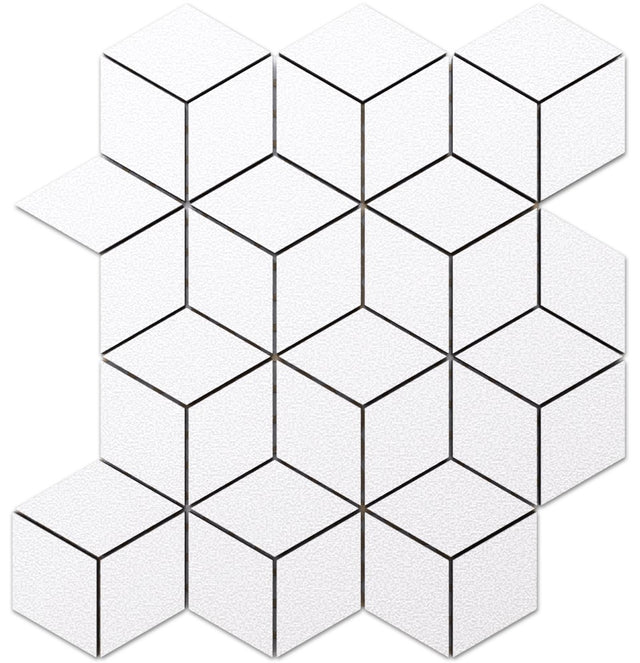 Mosaic in gres on mesh for bathroom or kitchen 30.5 cm x 26.5 cm - White Diamond Rhombus