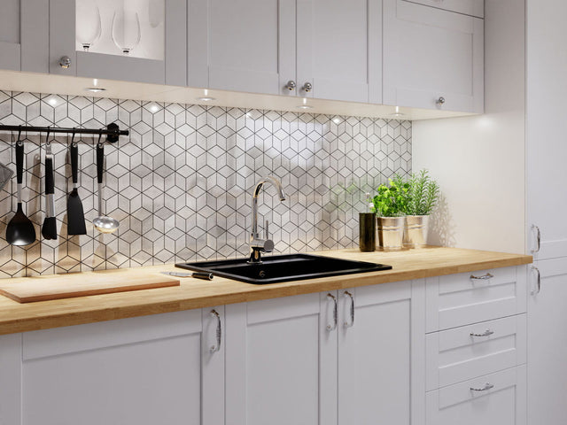 Mosaico de gres en red para baño o cocina 30.5 cm x 26.5 cm - Mármol claro