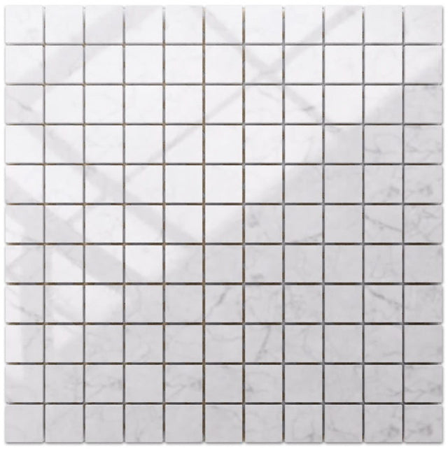 Natural stone mosaic, marble, on mesh for bathroom or kitchen 30 cm x 30 cm - Carrara