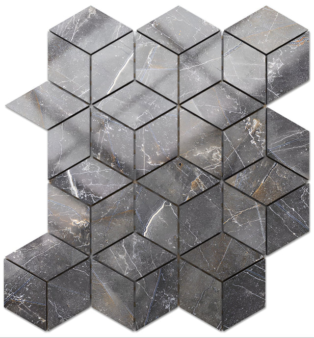 Stone effect gres mosaic on mesh for bathroom or kitchen 30.5 cm x 26.5 cm - Diamond rhombus