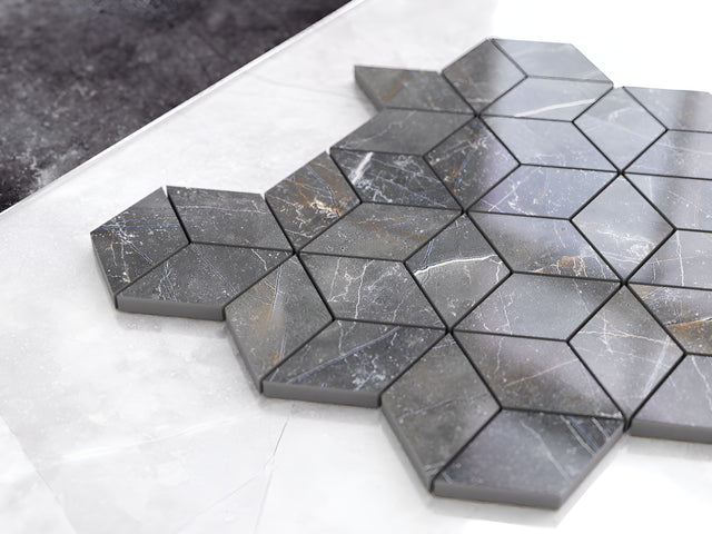 Mosaik auf Netz aus Feinsteinzeug mit Steineffekt für Bad oder Küche 30,5 cm x 26,5 cm - Diamond Romb