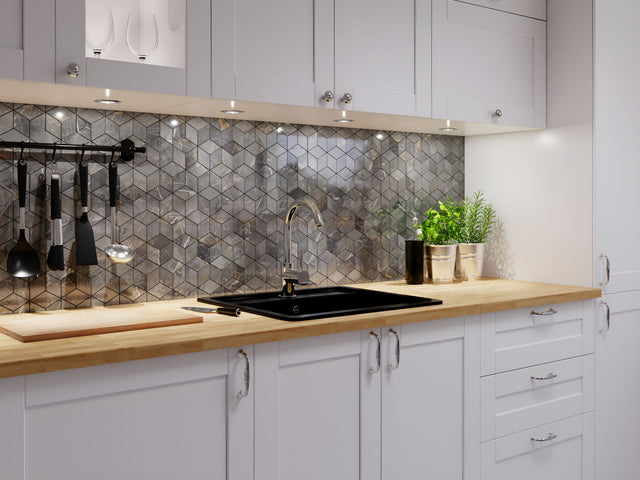 Stone effect gres mosaic on mesh for bathroom or kitchen 30.5 cm x 26.5 cm - Diamond rhombus