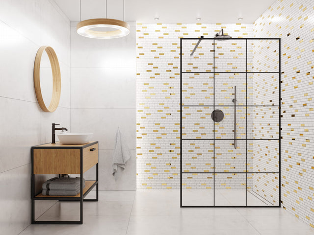 Mosaïque sur filet en céramique pour salle de bain ou cuisine 30 cm x 29,8 cm - Gold Mine Mat