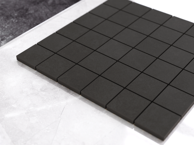Mosaïque sur grille en grès pour salle de bain ou cuisine 29,9 x 29,9 cm - Gros cubes noirs
