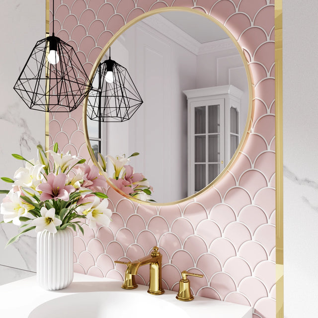 Mosaik aus Keramik auf Netz für Bad oder Küche 28,5 cm x 29,0 cm - Pink sunset