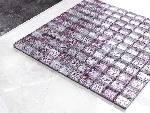 Glass mosaic on mesh for bathroom or kitchen 30 cm x 30 cm - Purple silver
