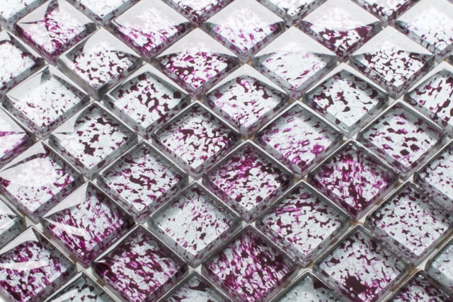 Mosaico de vidrio en red para baño o cocina 30 cm x 30 cm - Púrpura plateado
