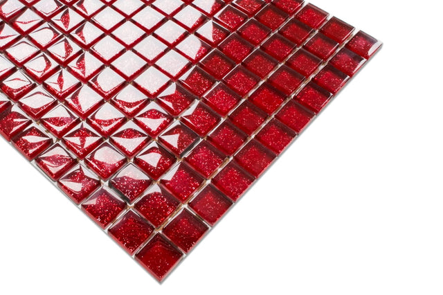 Mosaico in vetro su rete per bagno o cucina 30 cm x 30 cm - Bright red