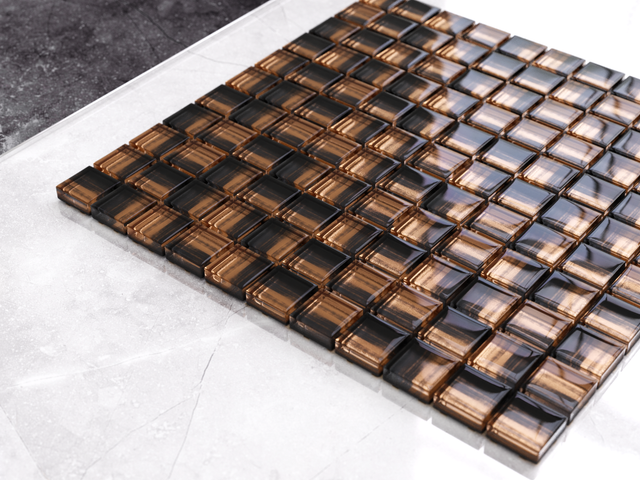 Glass mosaic on mesh for bathroom or kitchen 30 cm x 30 cm - Copper moon