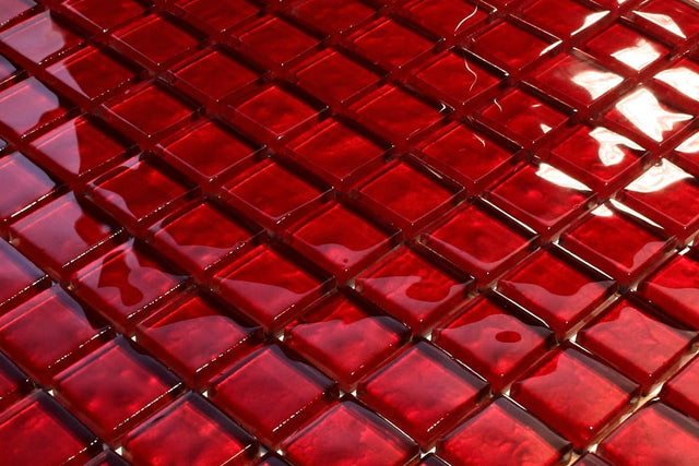 Mosaïque en verre sur filet pour salle de bain ou cuisine 30 x 30 cm - Corail rouge