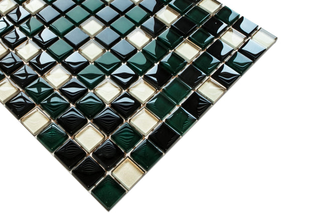 Mosaico in vetro su rete per bagno o cucina 30 cm x 30 cm - Green relax