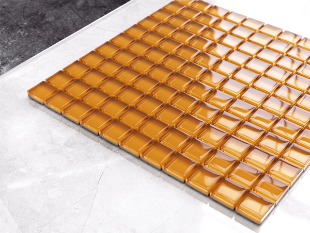 Glass mosaic on mesh for bathroom or kitchen 30 cm x 30 cm - Caramel