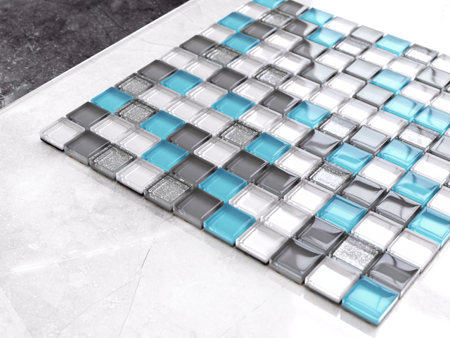 Glass mosaic on mesh for bathroom or kitchen 30 cm x 30 cm - Blue harmony