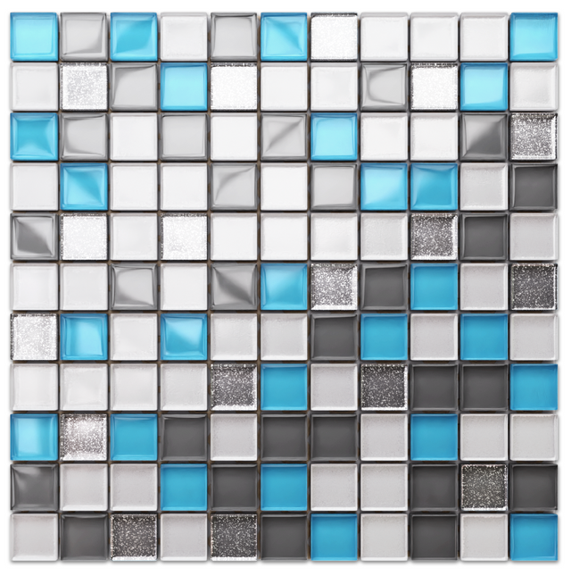 Glass mosaic on mesh for bathroom or kitchen 30 cm x 30 cm - Blue harmony