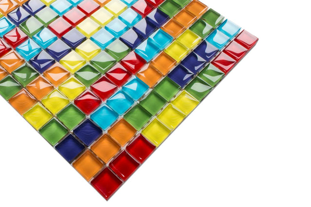 Mosaico de vidrio en red para baño o cocina 30 cm x 30 cm - Long rainbow