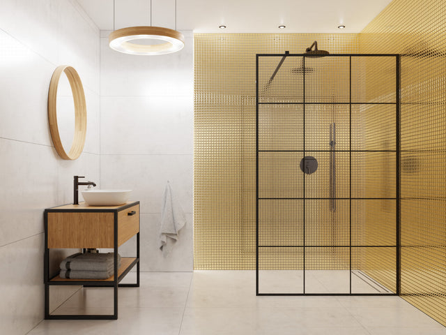 Mosaico de vidrio en malla para baño o cocina 30 cm x 30 cm – Oro puro