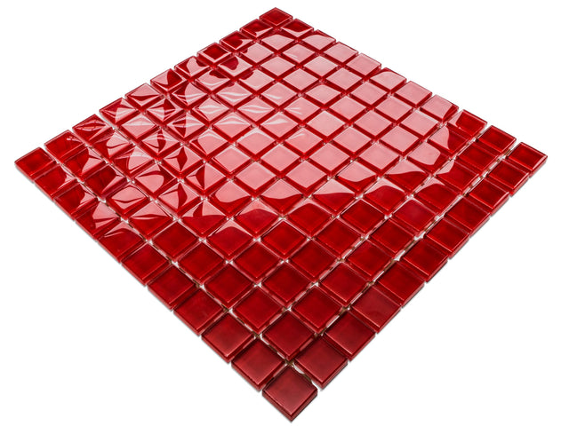 Mosaico de vidrio en malla para baño o cocina 30 cm x 30 cm – Rojo puro