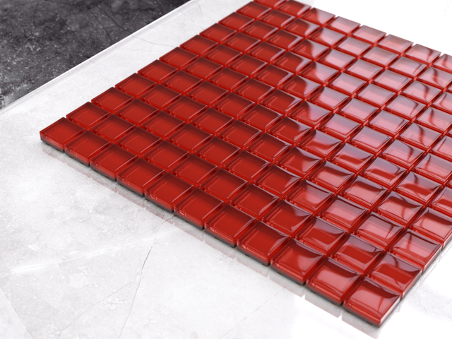 Mosaico in vetro su rete per bagno o cucina 30 cm x 30 cm – Pure red