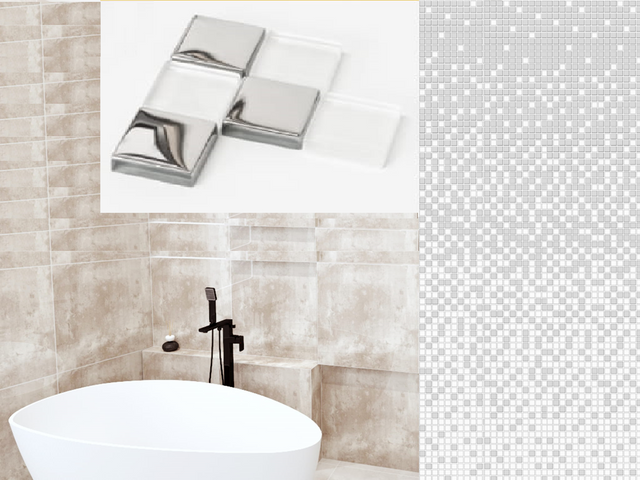 Composizione di 8 piastre mosaico in vetro per bagno o cucina da interno - Silver fog