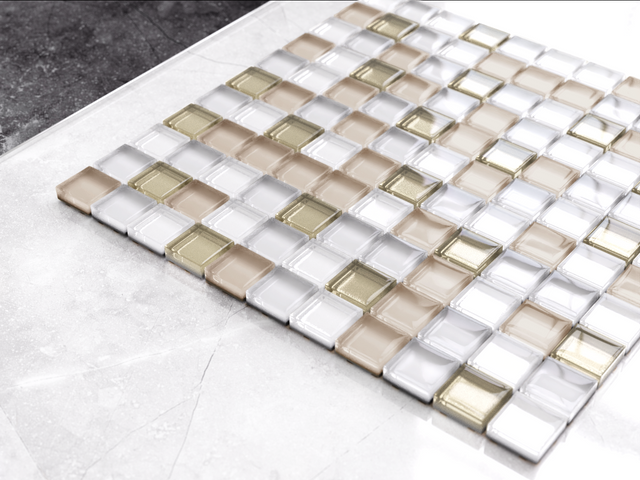 Glass mosaic on mesh for bathroom or kitchen 30 cm x 30 cm - Caffelatte