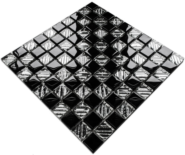 Glass mosaic on mesh for bathroom or kitchen 30 cm x 30 cm - Black chess