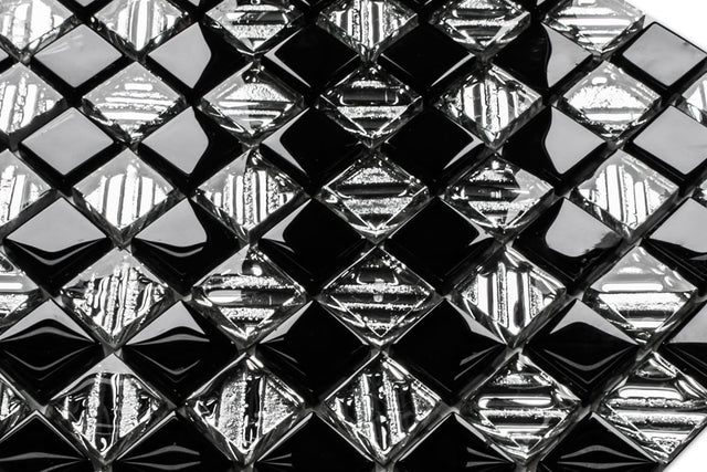 Glass mosaic on mesh for bathroom or kitchen 30 cm x 30 cm - Black chess