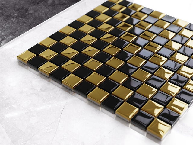 Mosaico in vetro su rete per bagno o cucina 30 cm x 30 cm - Gold dama