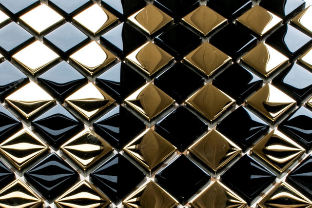 Mosaico in vetro su rete per bagno o cucina 30 cm x 30 cm - Gold dama