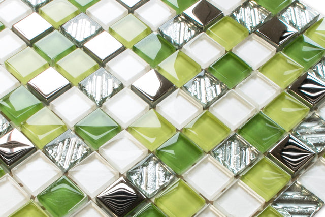 Glass mosaic on mesh for bathroom or kitchen 30 cm x 30 cm - Green fashion