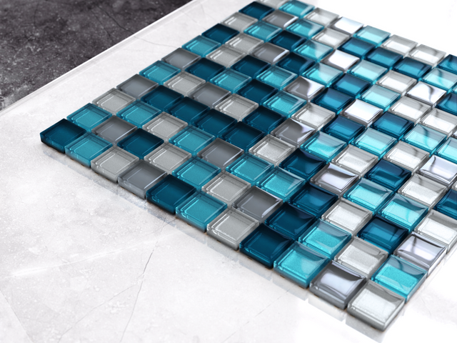 Glass mosaic on mesh for bathroom or kitchen 30 cm x 30 cm - Deep lake