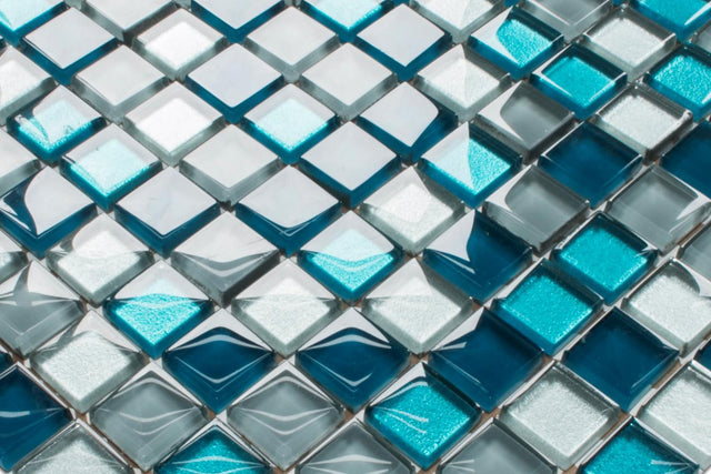 Glass mosaic on mesh for bathroom or kitchen 30 cm x 30 cm - Deep lake