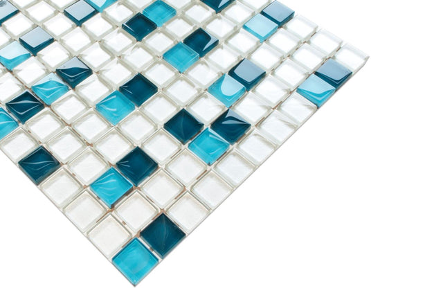 Mosaico de vidrio en malla para baño o cocina 30 cm x 30 cm - Blue dream