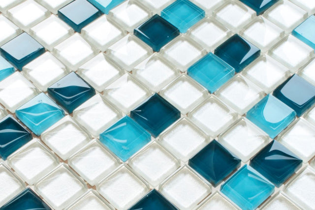 Mosaico de vidrio en malla para baño o cocina 30 cm x 30 cm - Blue dream