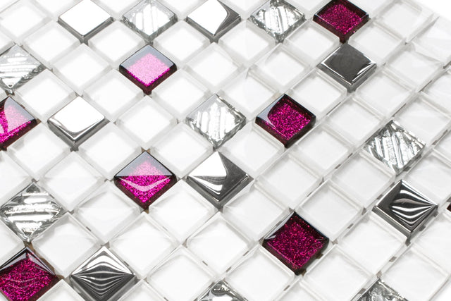 Glass mosaic on mesh for bathroom or kitchen 30 cm x 30 cm - Pink queen