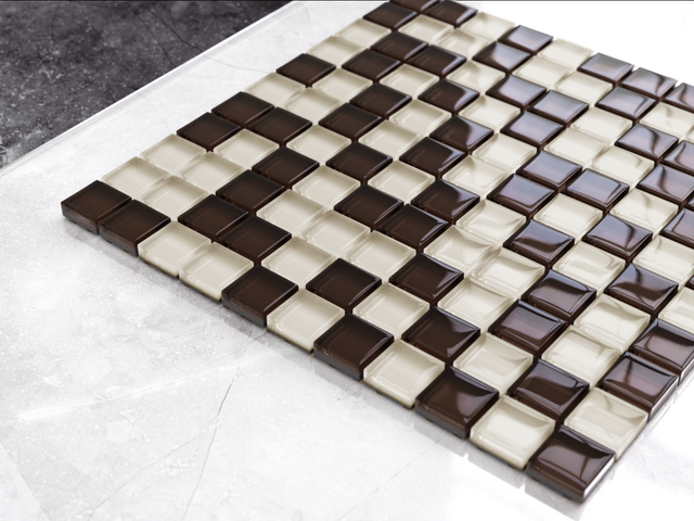 Mosaico su rete in vetro per bagno o cucina 30 cm x 30 cm - White walnut