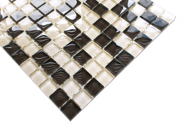 Mosaico su rete in vetro per bagno o cucina 30 cm x 30 cm - White walnut