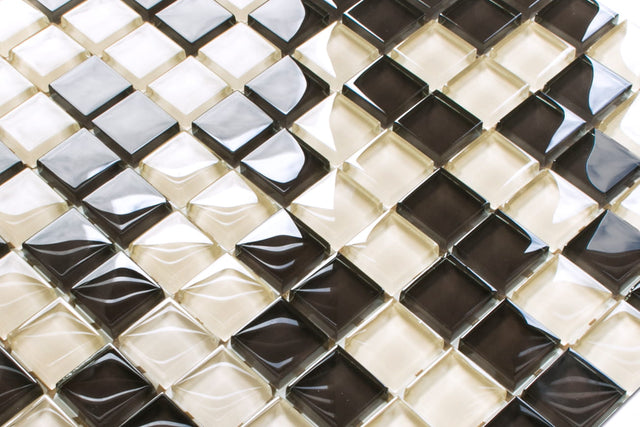 Mosaico su rete in vetro per bagno o cucina 30 cm x 30 cm - White walnut