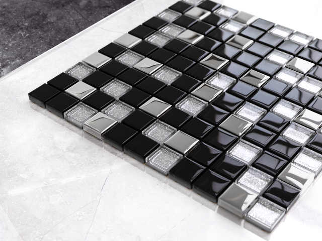 Glass mosaic on mesh for bathroom or kitchen 30 cm x 30 cm - Black lake