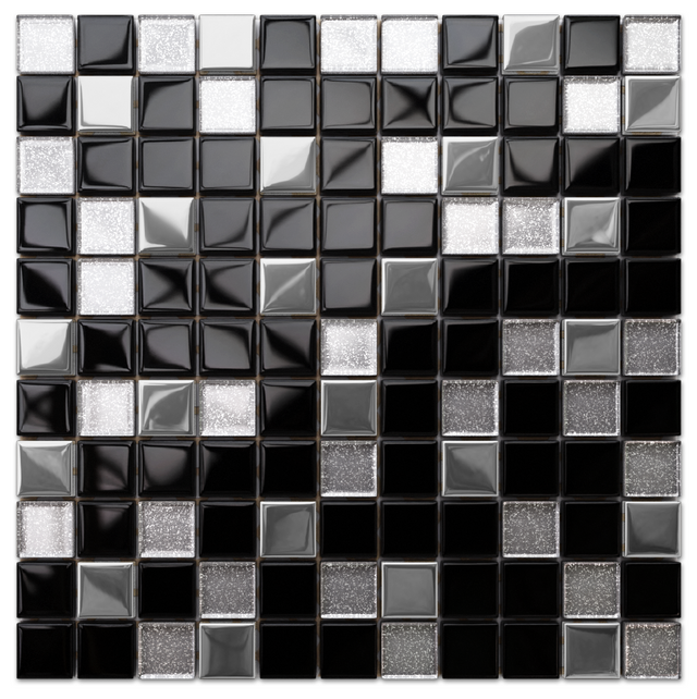 Glass mosaic on mesh for bathroom or kitchen 30 cm x 30 cm - Black lake