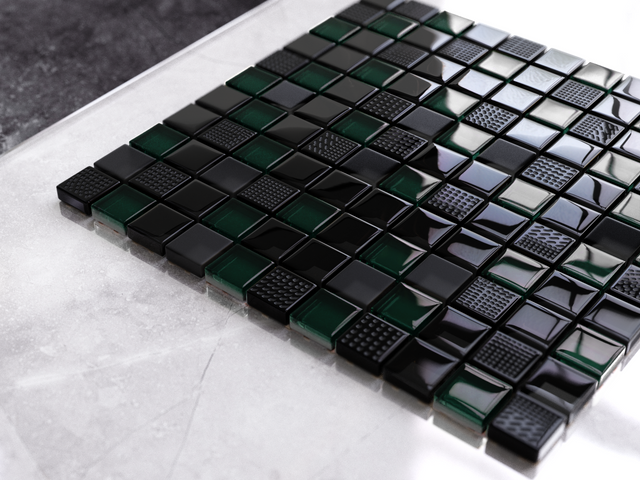 Mosaico in vetro su rete per bagno o cucina 30 cm x 30 cm - Black Lantern