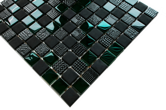 Mosaico in vetro su rete per bagno o cucina 30 cm x 30 cm - Black Lantern