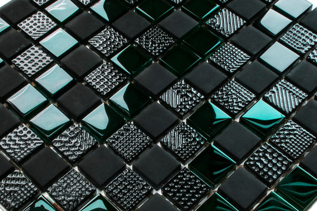 Mosaico in vetro su rete per bagno o cucina 30 cm x 30 cm - Black Lantern