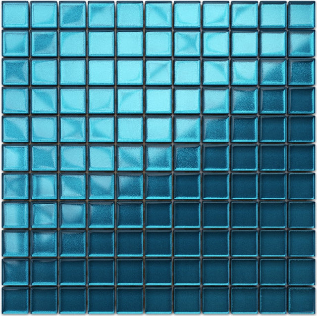 Glass mosaic on mesh for bathroom or kitchen 30 cm x 30 cm - Blue metal