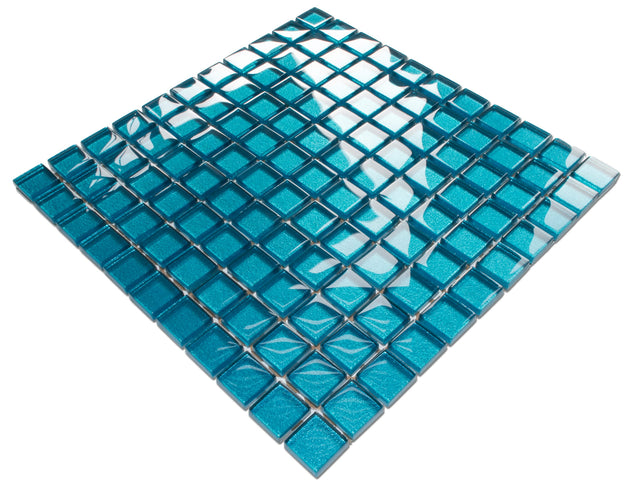 Mosaïque en verre sur filet pour salle de bain ou cuisine 30 cm x 30 cm - Métal bleu