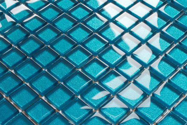 Mosaïque en verre sur filet pour salle de bain ou cuisine 30 cm x 30 cm - Métal bleu