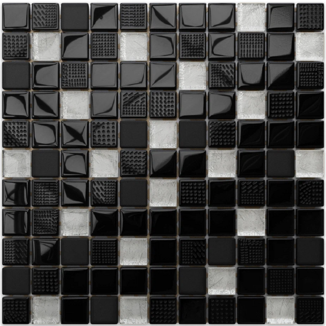 Mosaïque en verre sur filet pour salle de bain ou cuisine 30 cm x 30 cm - Volcano silver